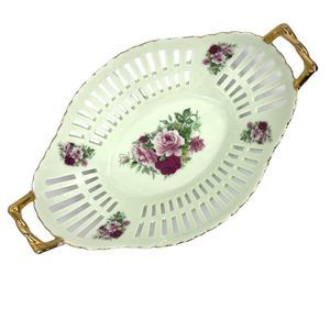 Baum Brothers formalities Bon Bon basket 1980s victorian rose VTG dish porcelain